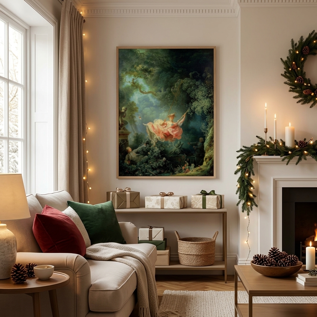 A framed art print displayed as a holiday gift