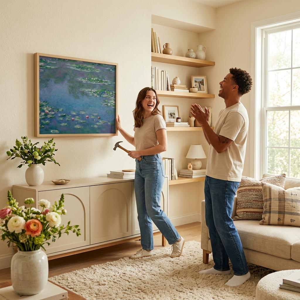 A framed art print displayed as a housewarming gift